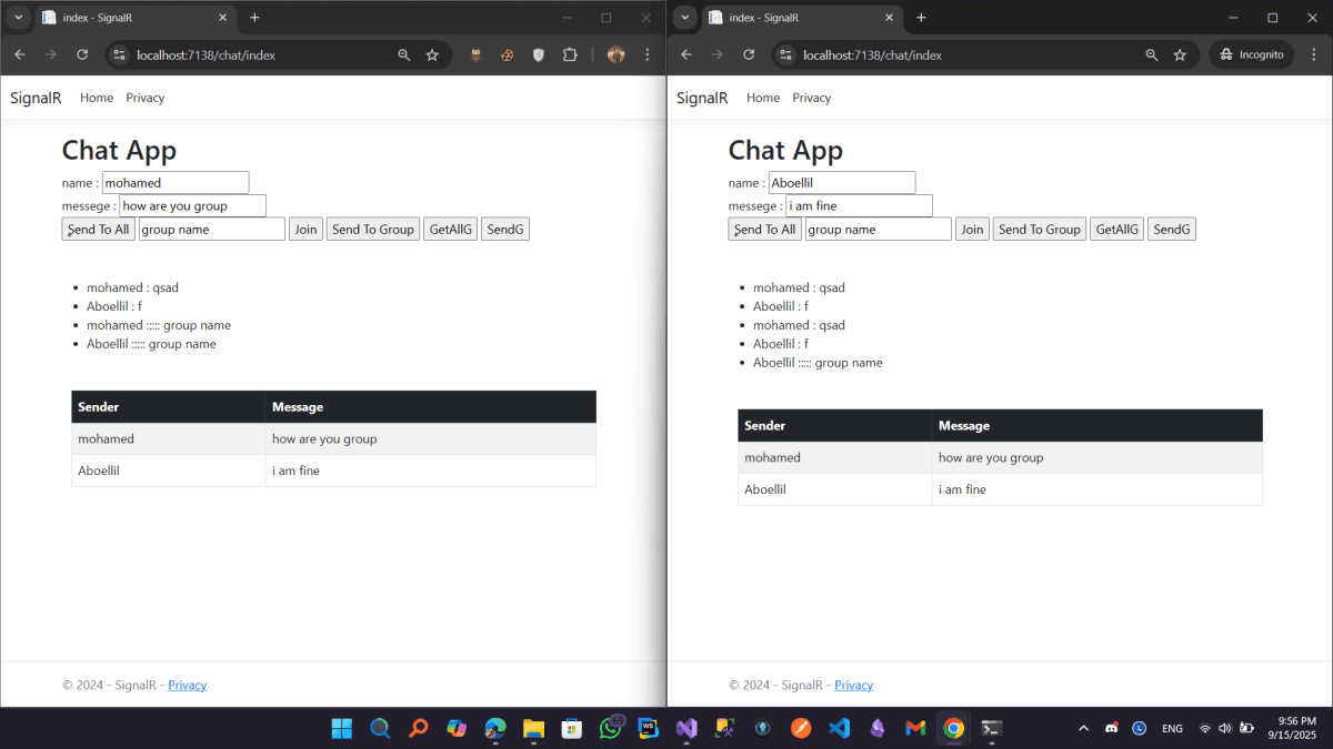 Real-Time Chat Application — ASP.NET Core & SignalR
