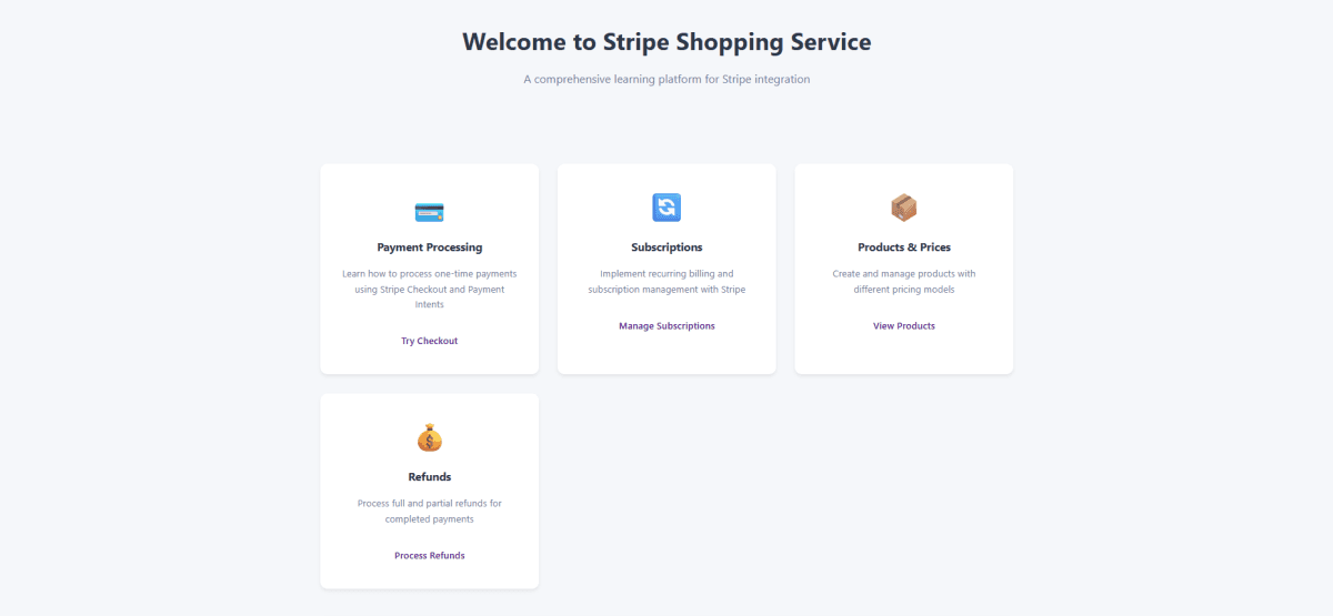 Stripe Shopping Service — Payment Integration Learning Platform